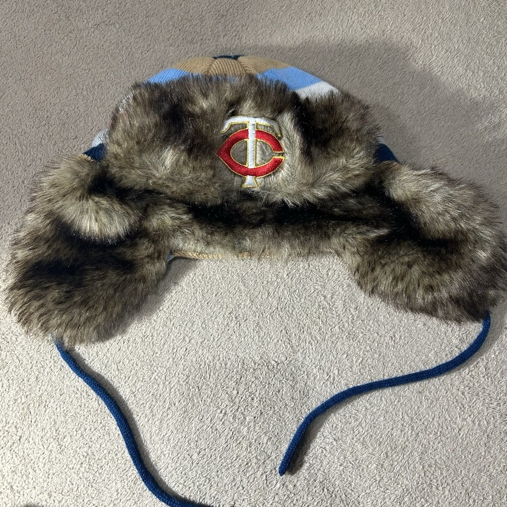 Vtg Pepsi Minnesota Twins Trapper Hat Fur Knit Bomber Beanie Melonwerk Small